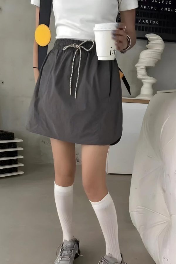 Drawstring Parachute Mini Skirt