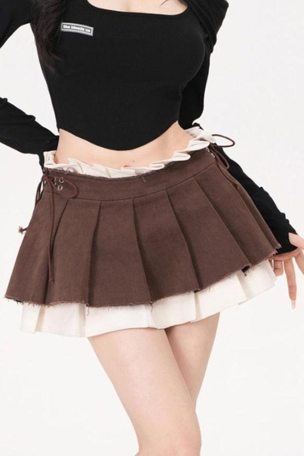 Drawstring Pleated Mini Skirt