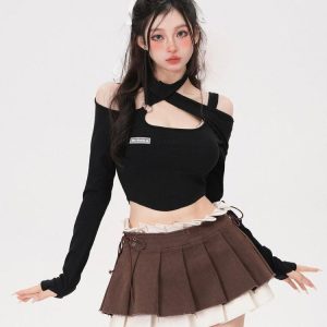 Drawstring Pleated Mini Skirt