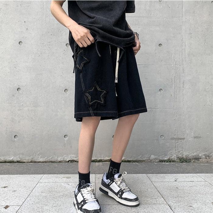 Drawstring Star Embroidered Shorts Drawstring Star Embroidered Shorts