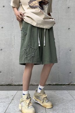 Drawstring Star Embroidered Shorts