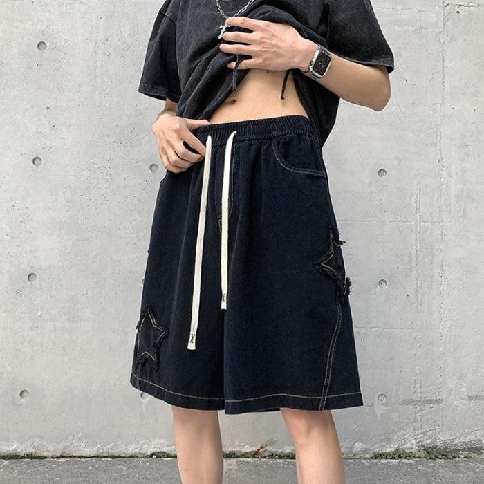 Drawstring Star Embroidered Shorts Drawstring Star Embroidered Shorts