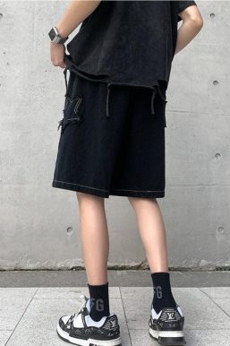 Drawstring Star Embroidered Shorts