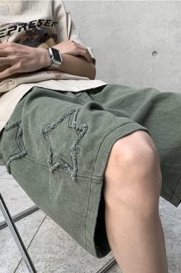 Drawstring Star Embroidered Shorts