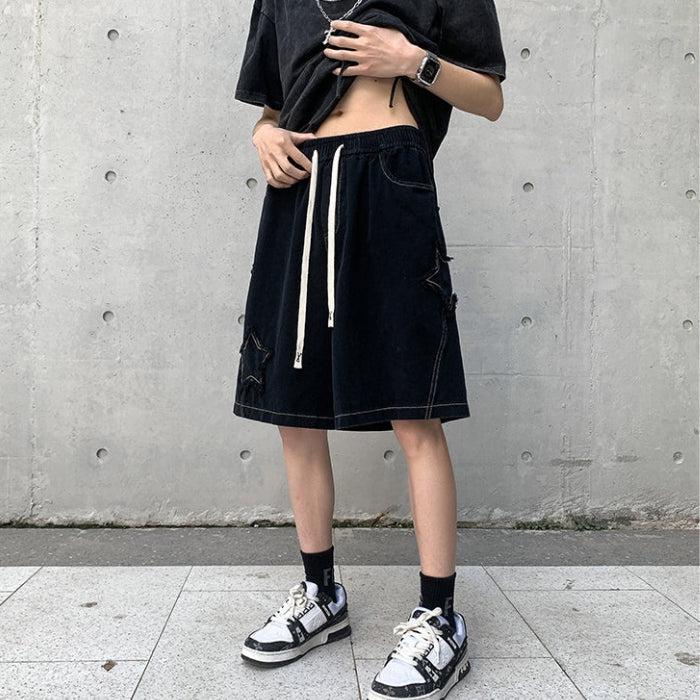 Drawstring Star Embroidered Shorts Drawstring Star Embroidered Shorts