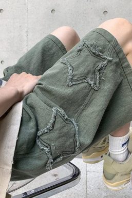 Drawstring Star Embroidered Shorts