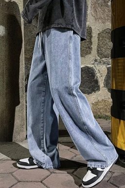 Drawstring Straight Leg Baggy Jeans