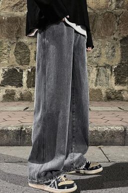 Drawstring Straight Leg Baggy Jeans