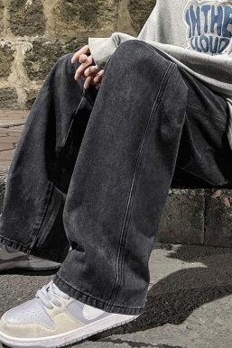 Drawstring Straight Leg Baggy Jeans