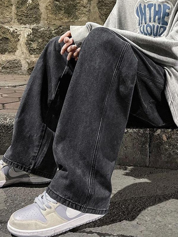 Drawstring Straight Leg Baggy Jeans