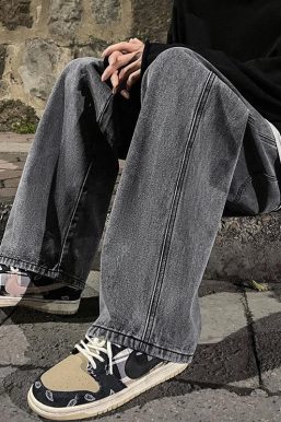 Drawstring Straight Leg Baggy Jeans
