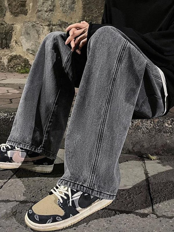Drawstring Straight Leg Baggy Jeans