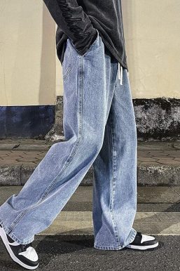 Drawstring Straight Leg Baggy Jeans