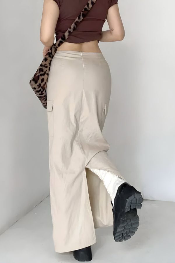 Drawstring Waist Parachute Maxi Skirt