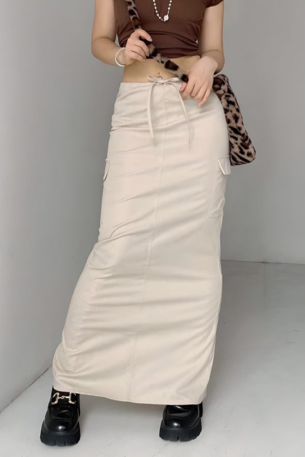 Drawstring Waist Parachute Maxi Skirt