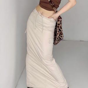 Drawstring Waist Parachute Maxi Skirt
