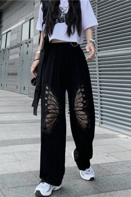 Elasticated Waist Butterfly Cut-Out Pants