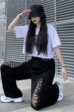 Elasticated Waist Butterfly Cut-Out Pants