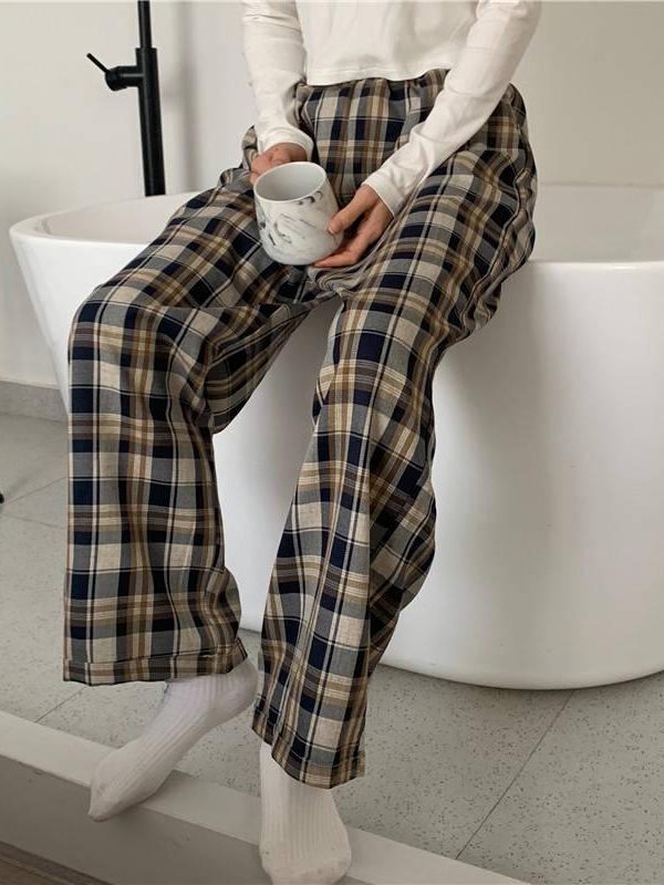 Elasticated Waist Checkered Sweatpants