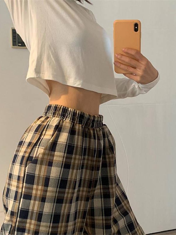Elasticated Waist Checkered Sweatpants