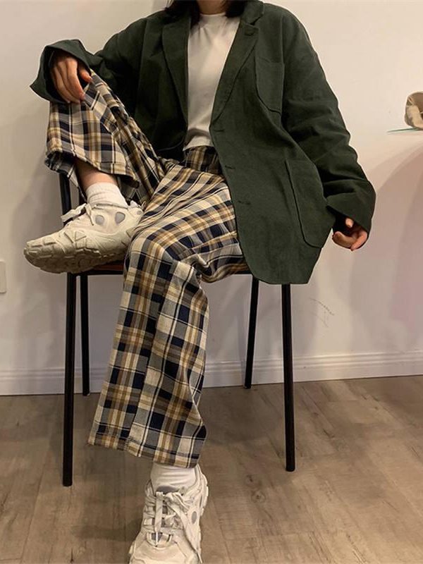 Elasticated Waist Checkered Sweatpants