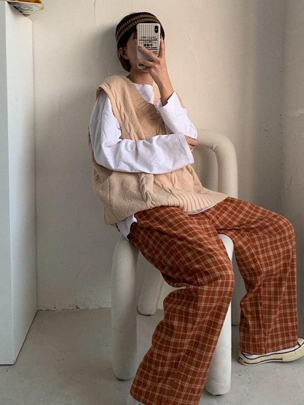 Elasticated Waist Checkered Sweatpants