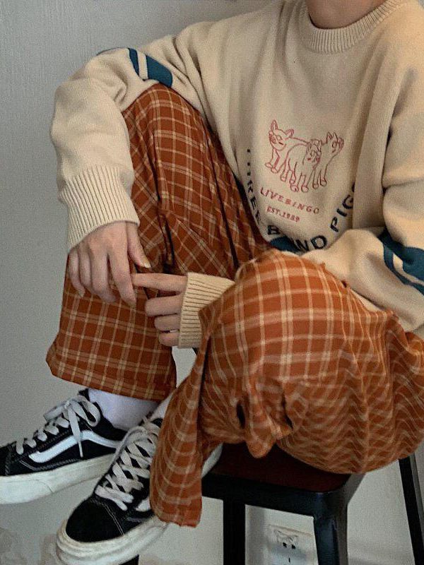 Elasticated Waist Checkered Sweatpants