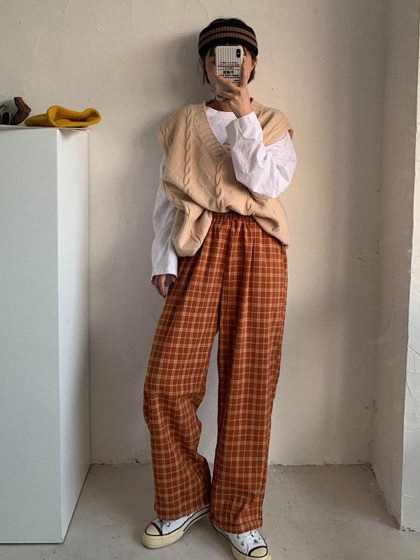Elasticated Waist Checkered Sweatpants