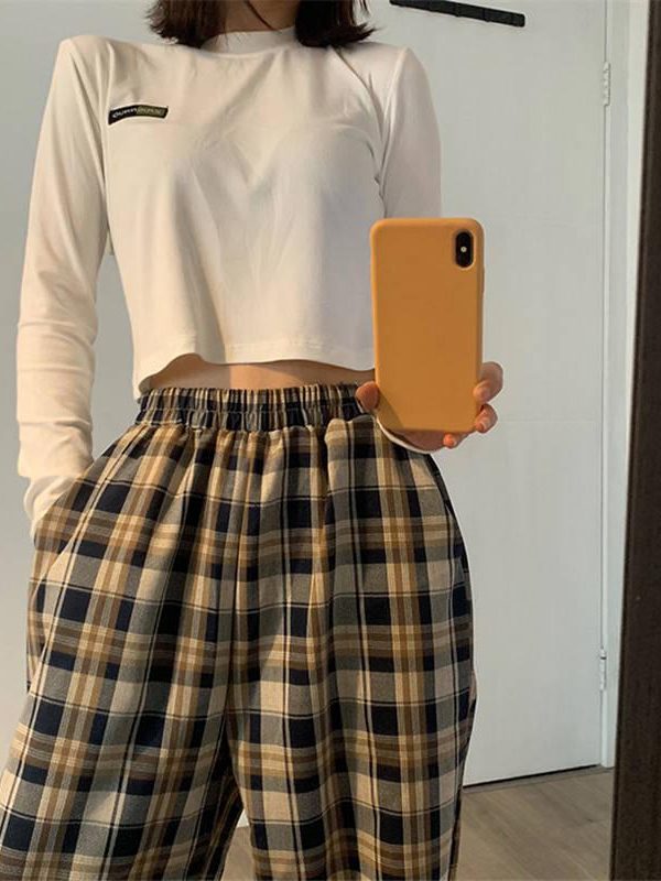 Elasticated Waist Checkered Sweatpants