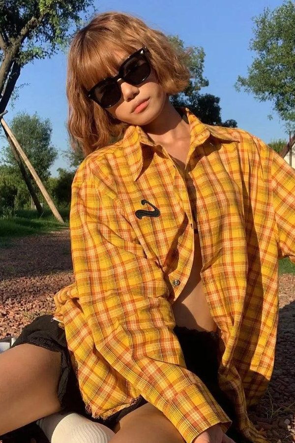 Embroidered Tasseled Plaid Shirt