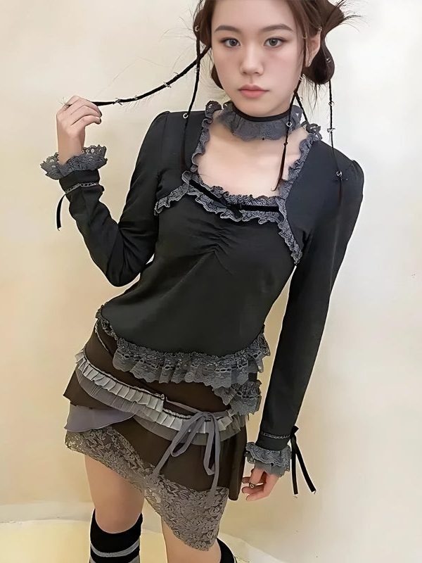 Fairy Grunge Asymmetric Lace Top