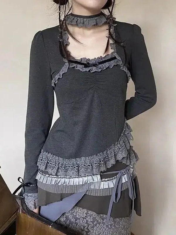 Fairy Grunge Asymmetric Lace Top