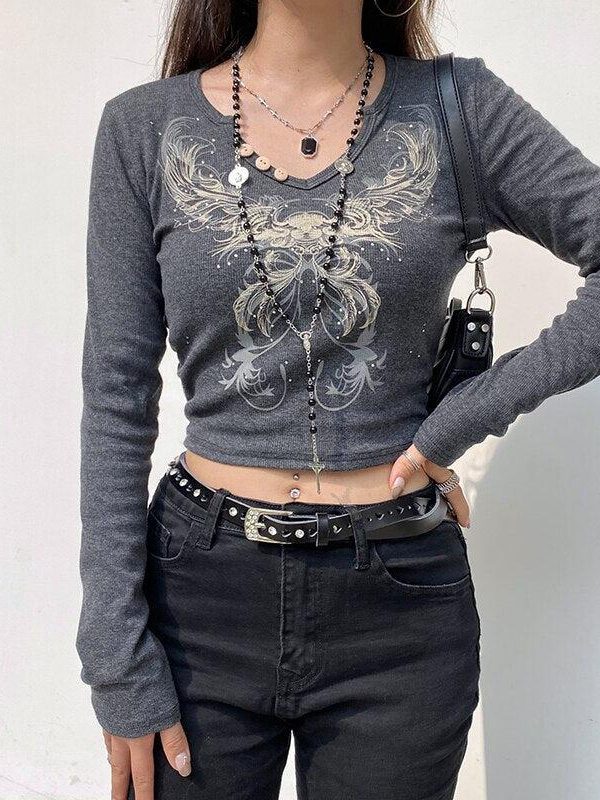 Fairy Grunge Butterfly Crop Top