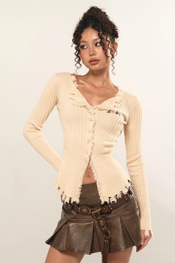 Fairy Grunge Corduroy Distressed Cardigan