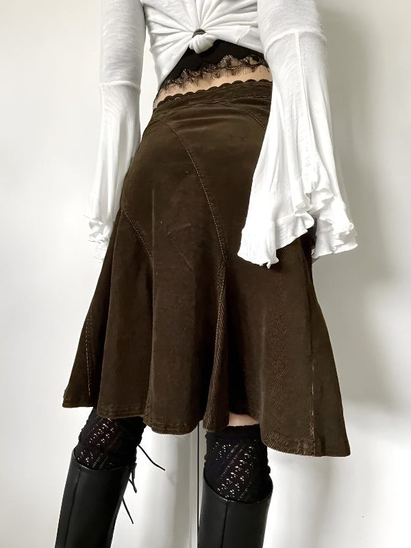 Fairy Grunge Corduroy Midi Skirt