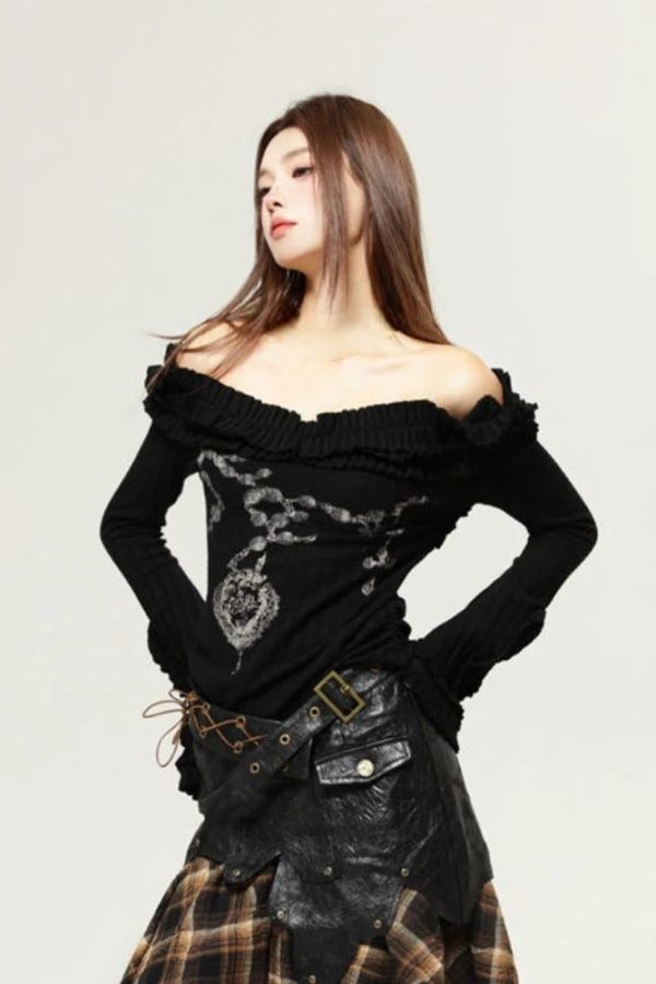 Fairy Grunge Cut Out Shoulder Top
