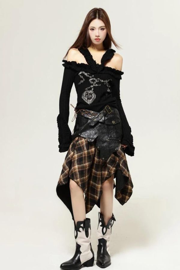 Fairy Grunge Cut Out Shoulder Top