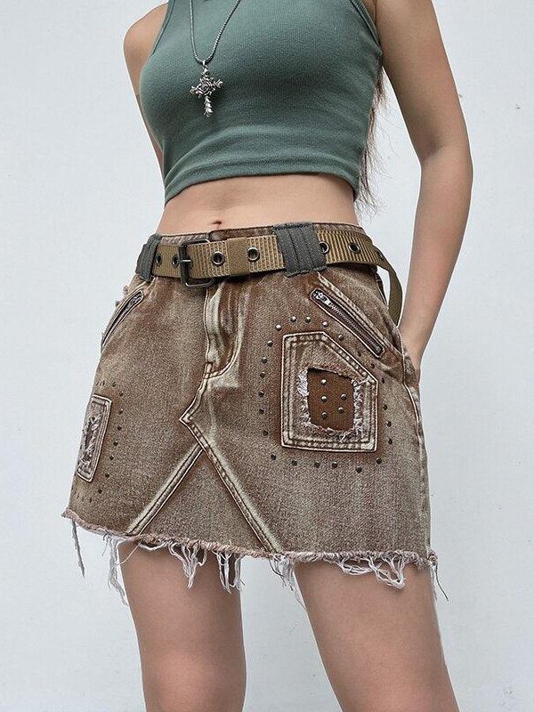 Fairy Grunge Distressed Patchwork Mini Skirt