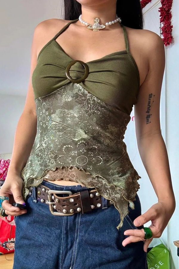 Fairy Grunge Floral Halter Neck Top