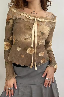 Fairy Grunge Floral Off Shoulder Lace Top