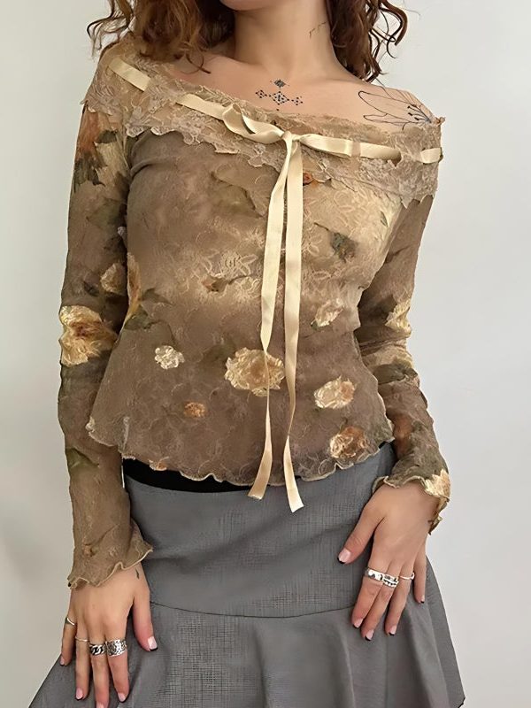 Fairy Grunge Floral Off Shoulder Lace Top