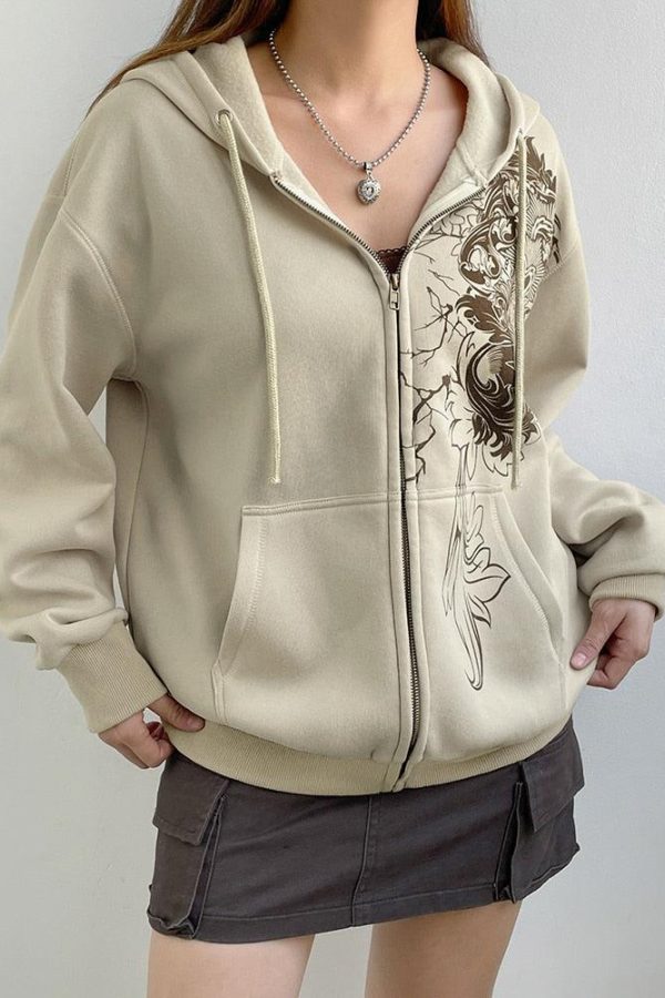 Fairy Grunge Floral Zip-Up Hoodie