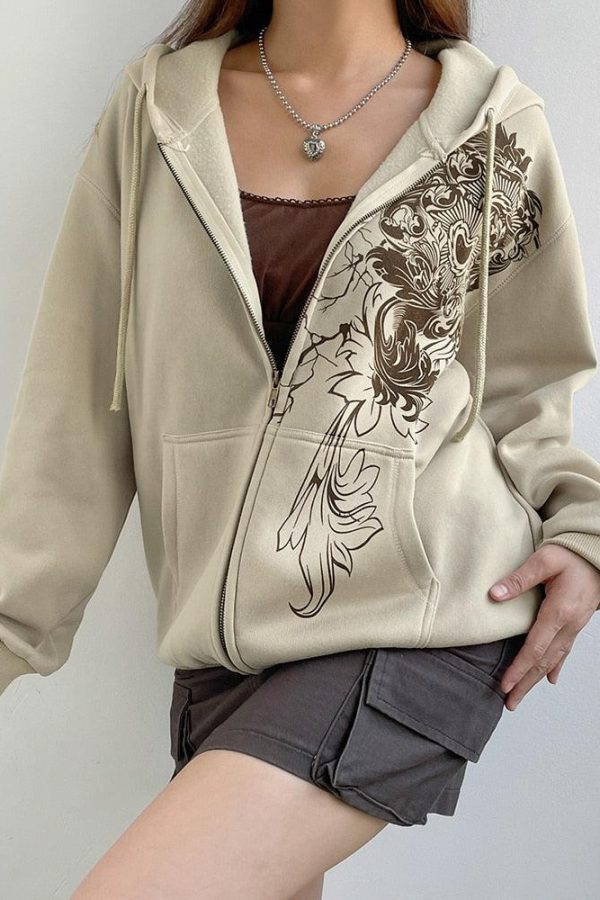 Fairy Grunge Floral Zip-Up Hoodie