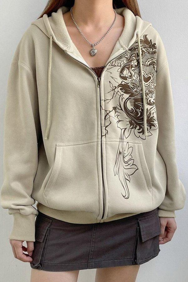 Fairy Grunge Floral Zip-Up Hoodie
