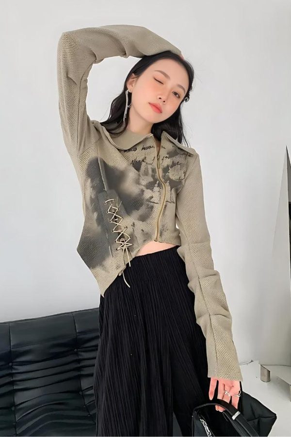 Fairy Grunge Lace Up Asymmetric Cardigan