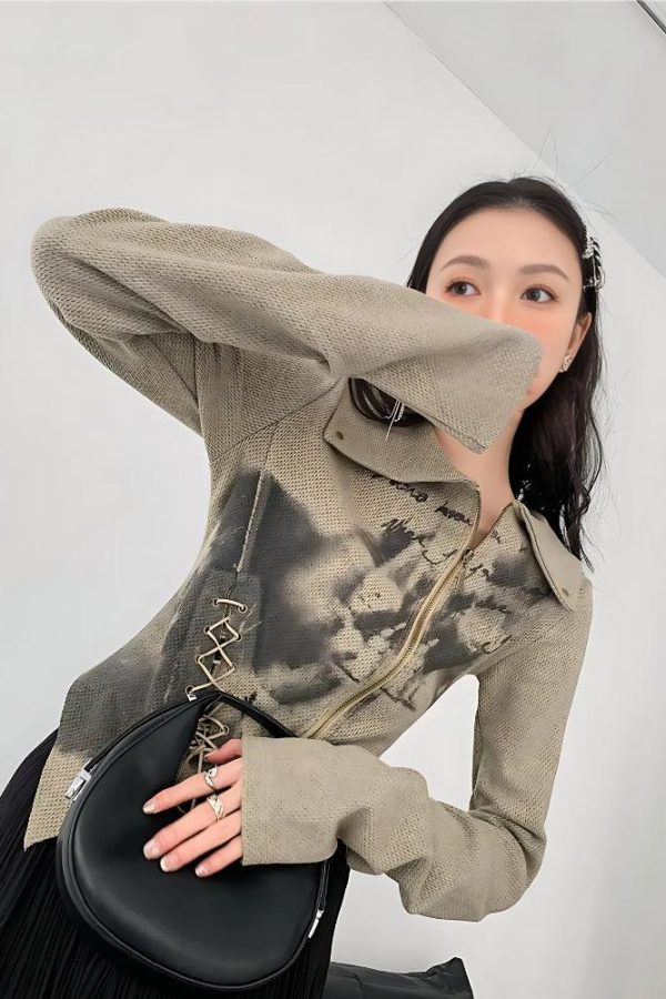 Fairy Grunge Lace Up Asymmetric Cardigan