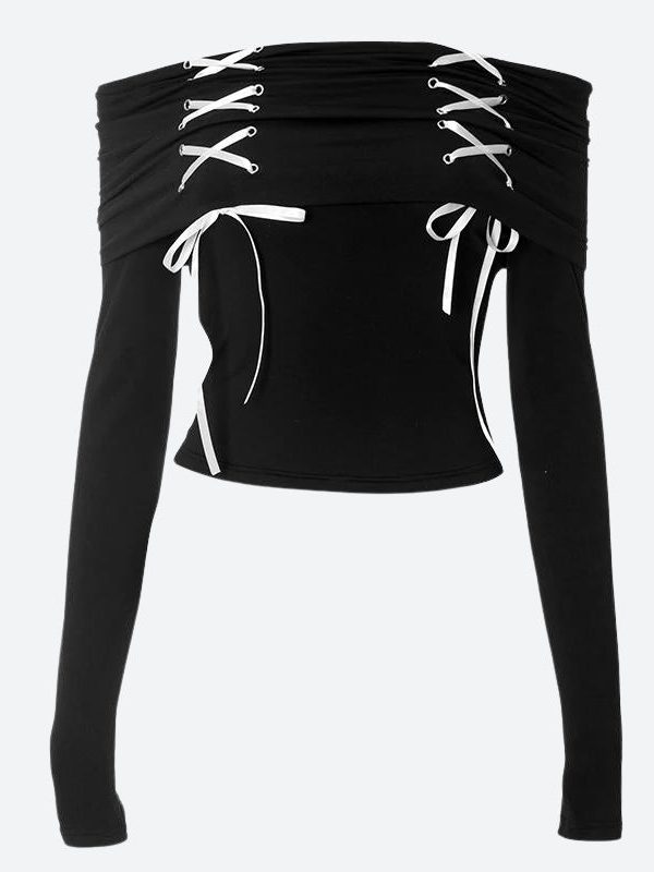 Fairy Grunge Off Shoulder Lace Up Top