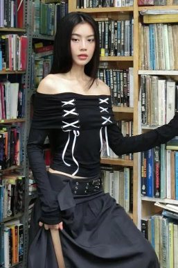 Fairy Grunge Off Shoulder Lace Up Top