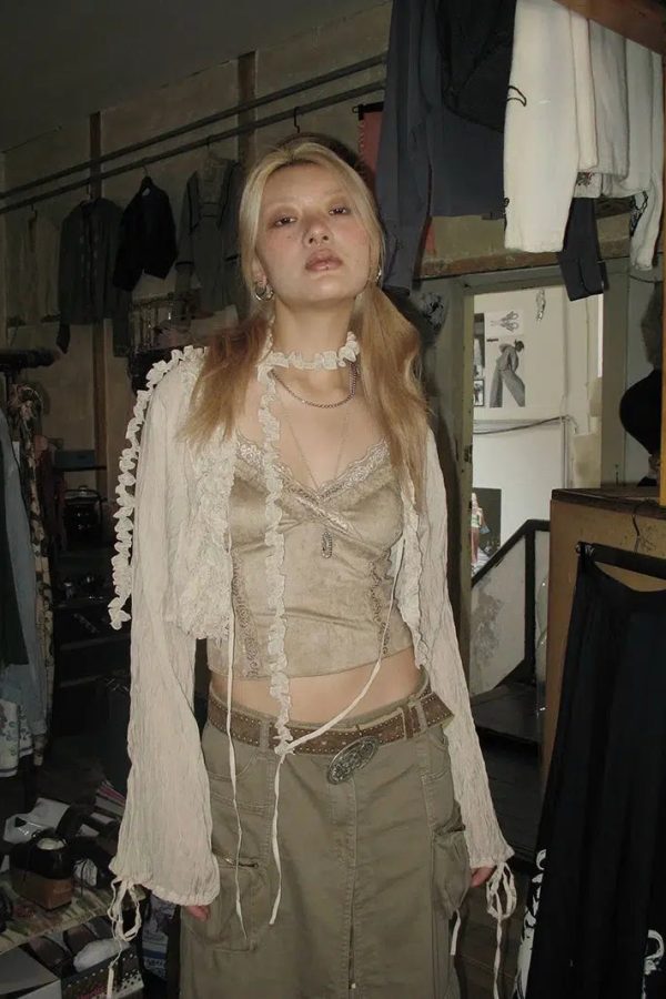 Fairy Grunge Ruffled Crop Cardigan for Stunning Ruffle Hoco Dress Looks