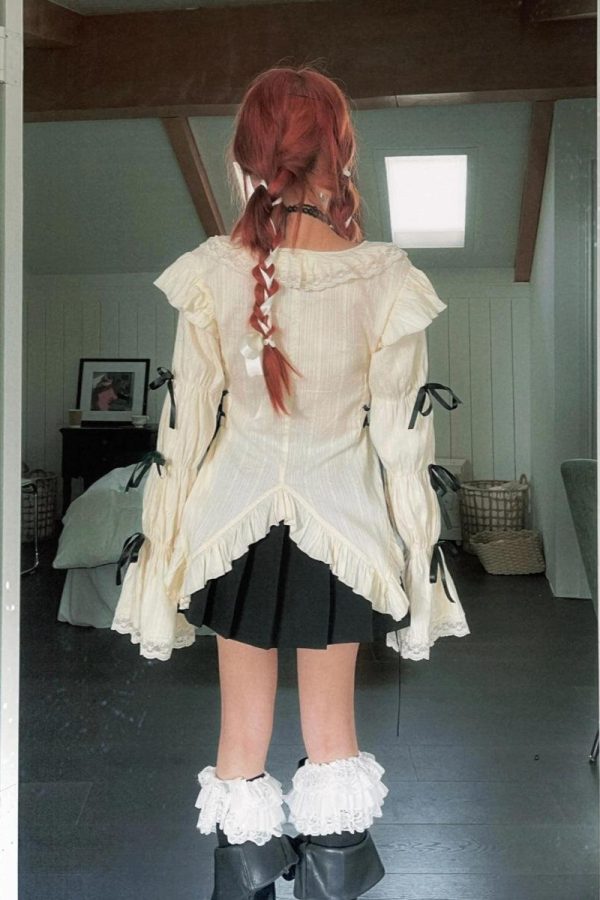 Fairy Grunge Ruffled Lace Up Blouse